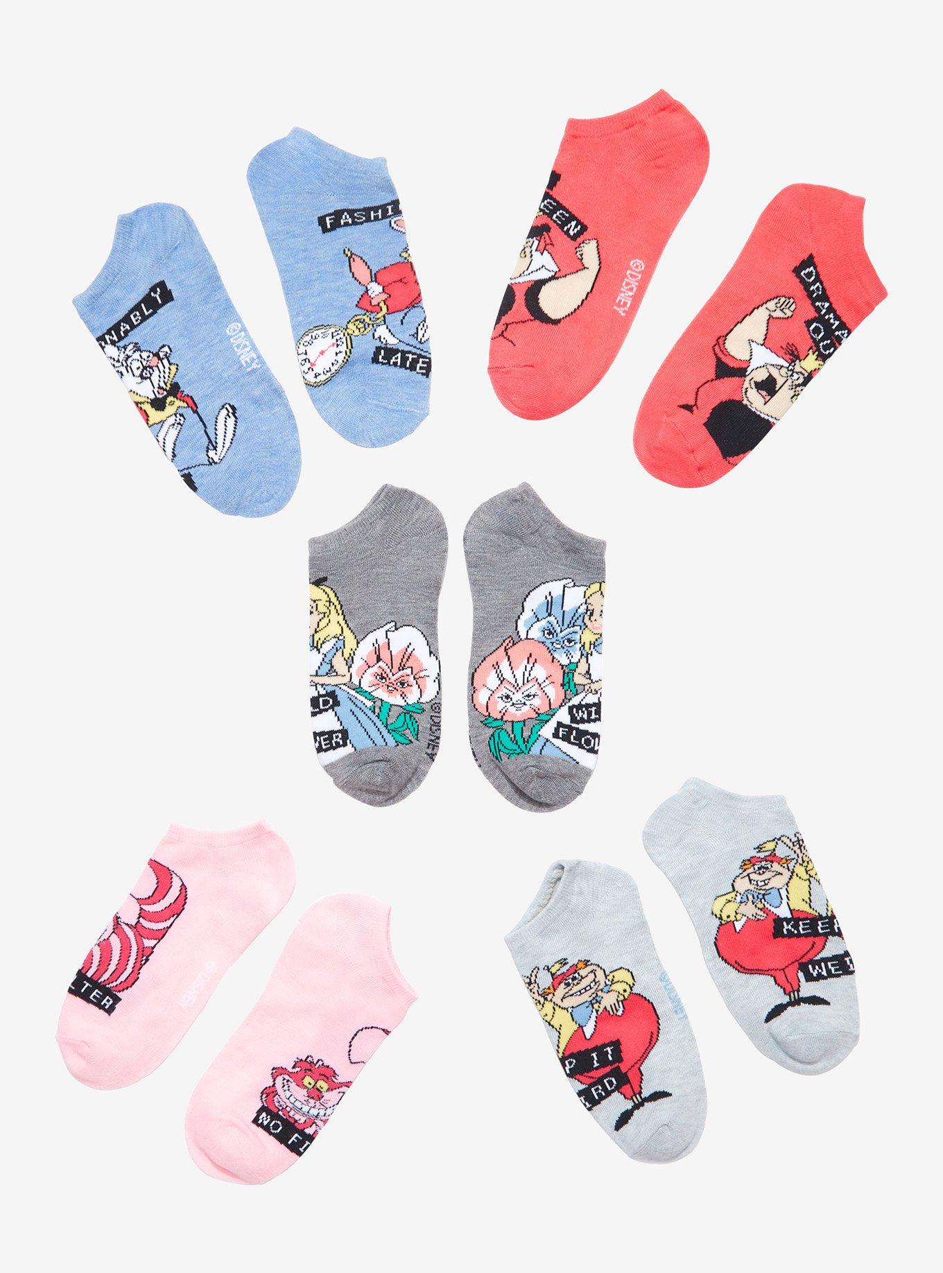 Disney Alice In Wonderland Quotes No-Show Socks 5 Pair, , alternate