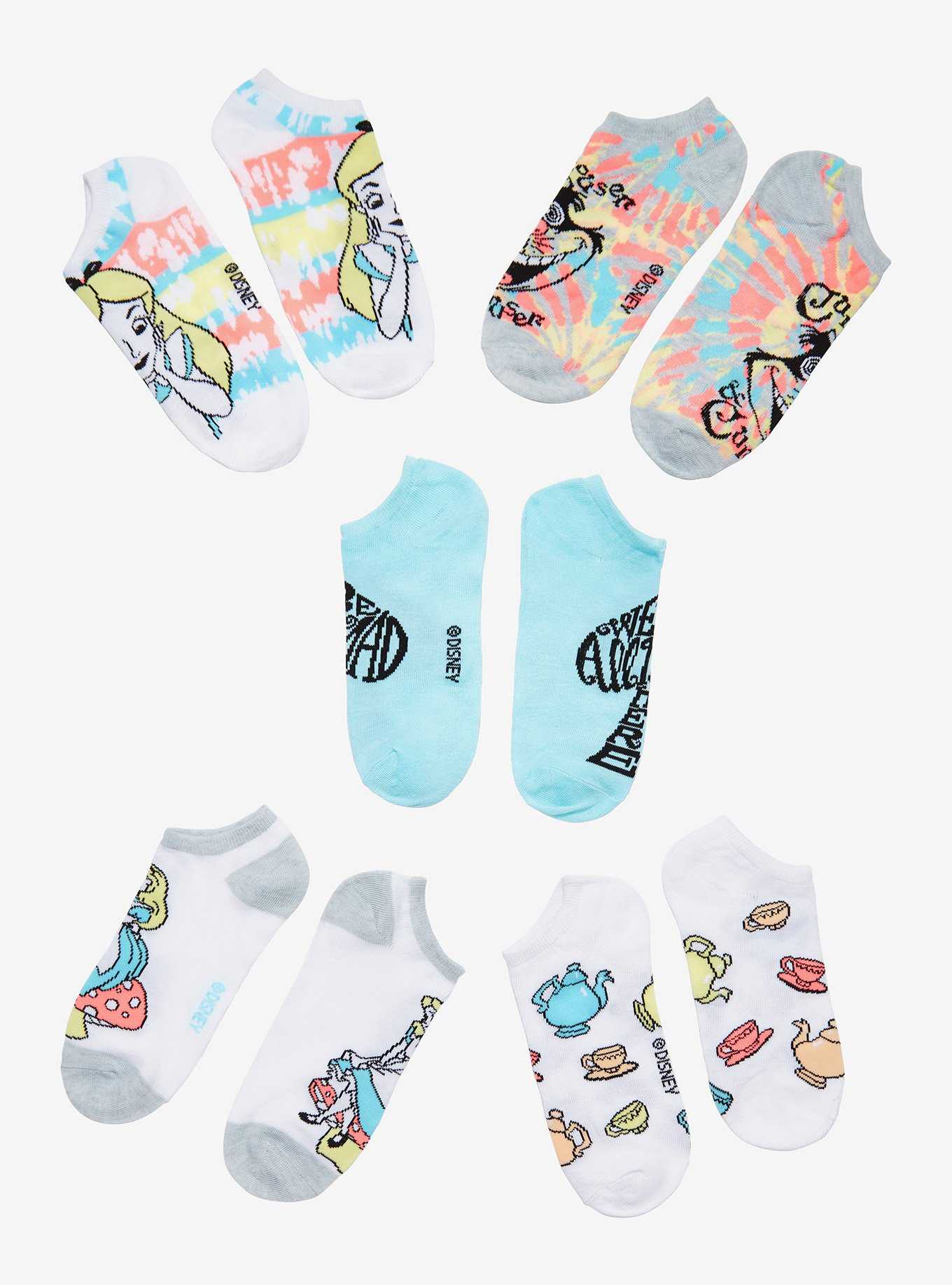 Disney Alice In Wonderland Tie-Dye No-Show Socks 5 Pair, , hi-res