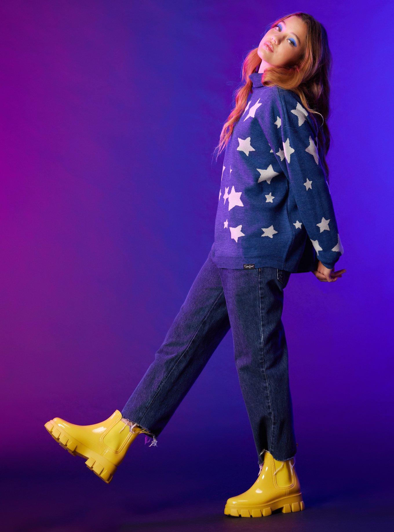 Coraline Star Oversized Turtleneck Sweater, STARS - WHITE, alternate