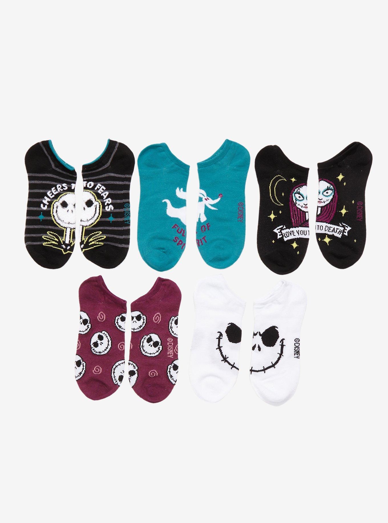 The Nightmare Before Christmas Quotes Icons No-Show Socks 5 Pair, , alternate