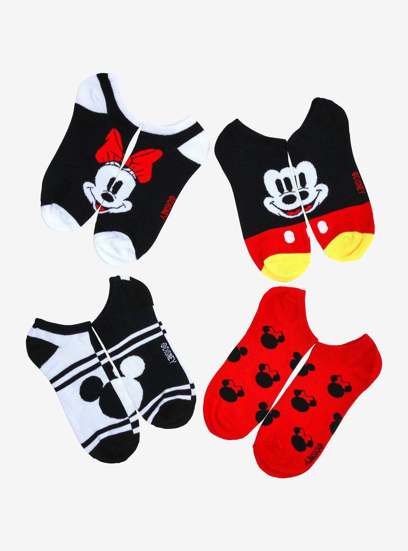 Disney Mickey Mouse & Minnie Mouse No-Show Socks 4 Pair, , alternate