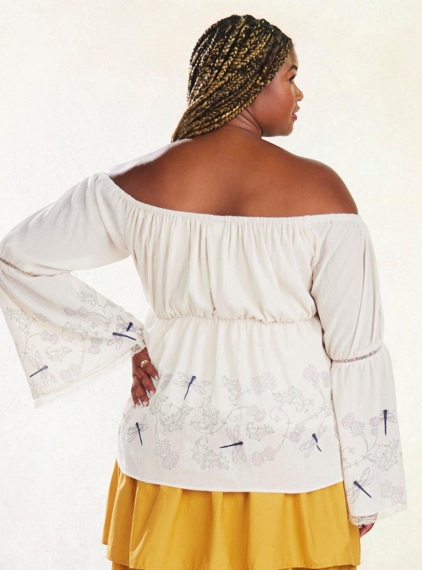 Her Universe Outlander Dragonflies Off-The-Shoulder Top Plus Size, SILVER BIRCH, alternate