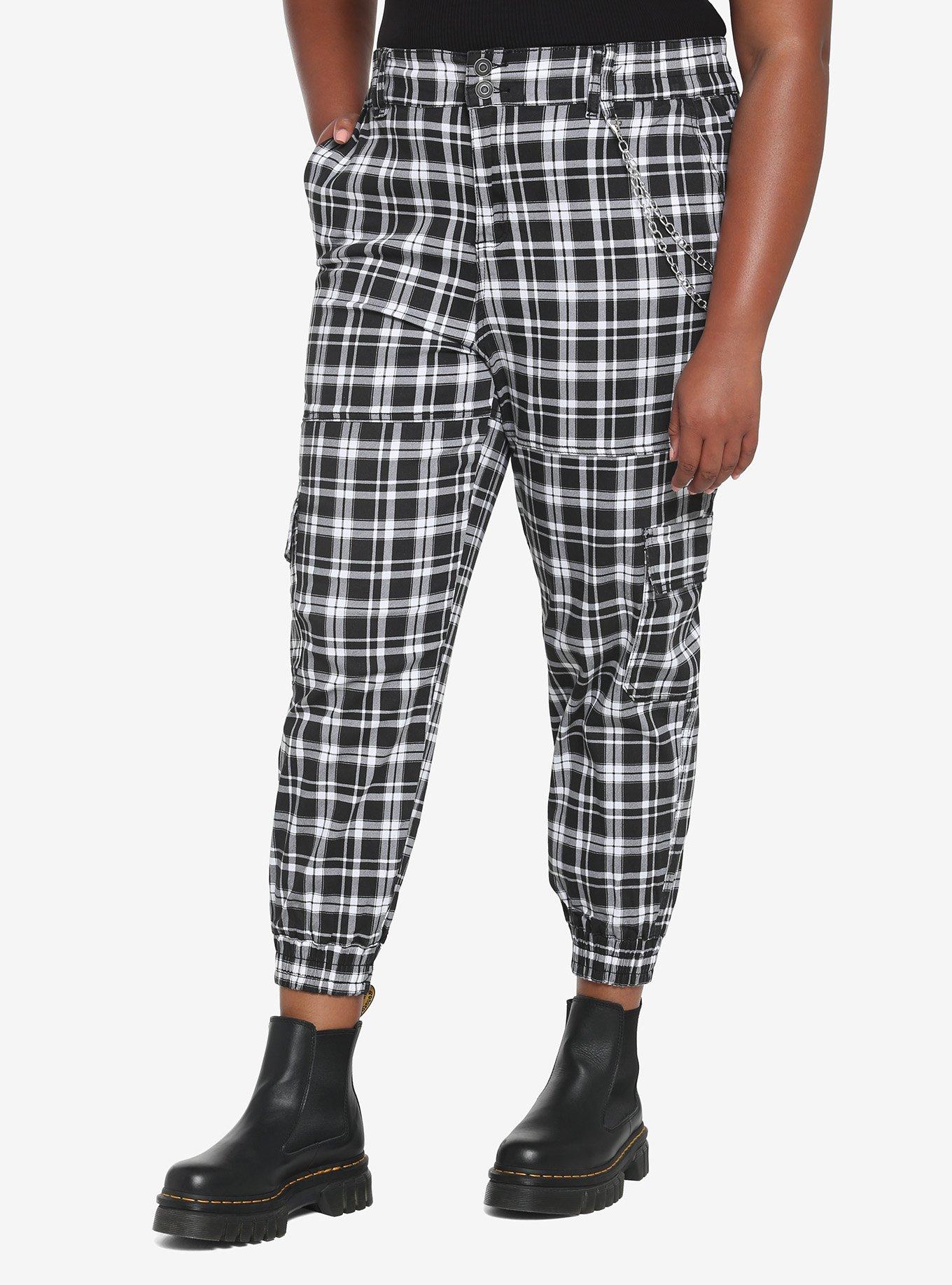 Black & White Plaid Chain Girls Jogger Pants