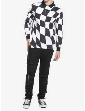 Black & White Checkered Long-Sleeve Polo Shirt, , hi-res
