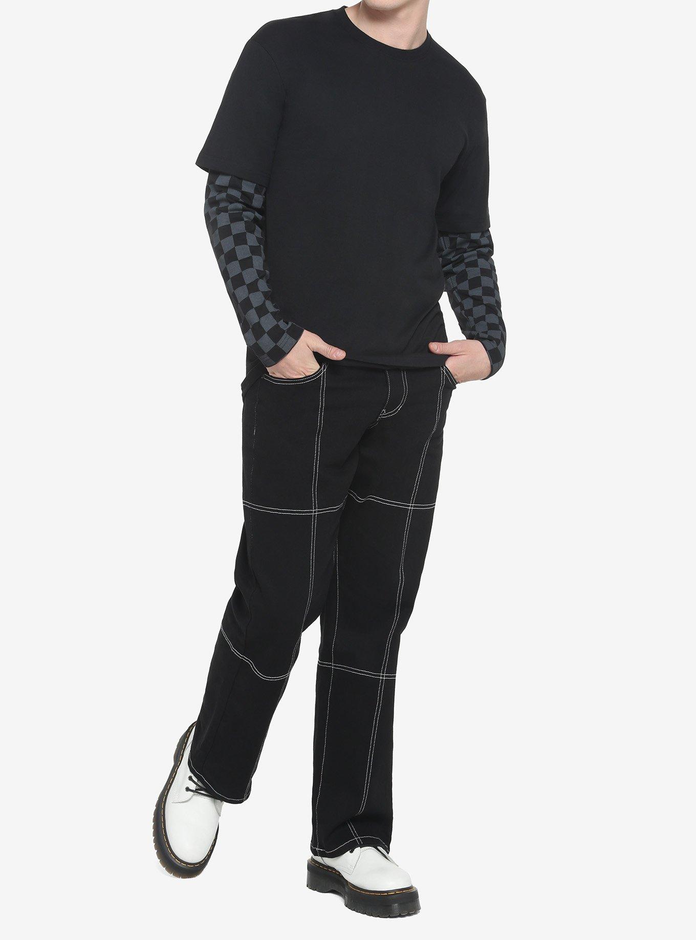 Black & Grey Checkered Twofer Long-Sleeve T-Shirt, BLACK  GREY, alternate