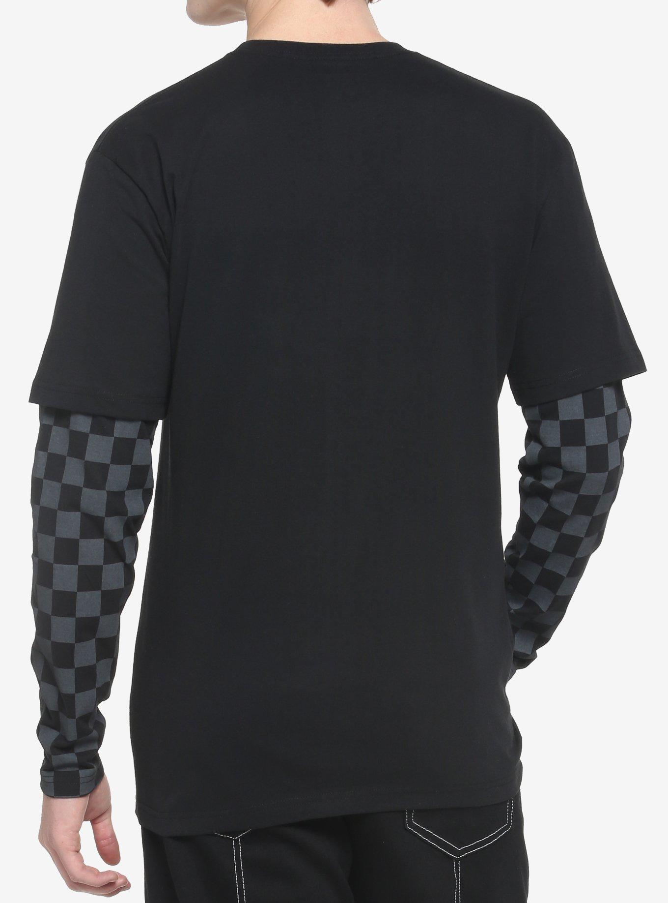 Black & Grey Checkered Twofer Long-Sleeve T-Shirt, BLACK  GREY, alternate