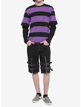 Purple & Black Stripe Twofer Long-Sleeve T-Shirt, , hi-res