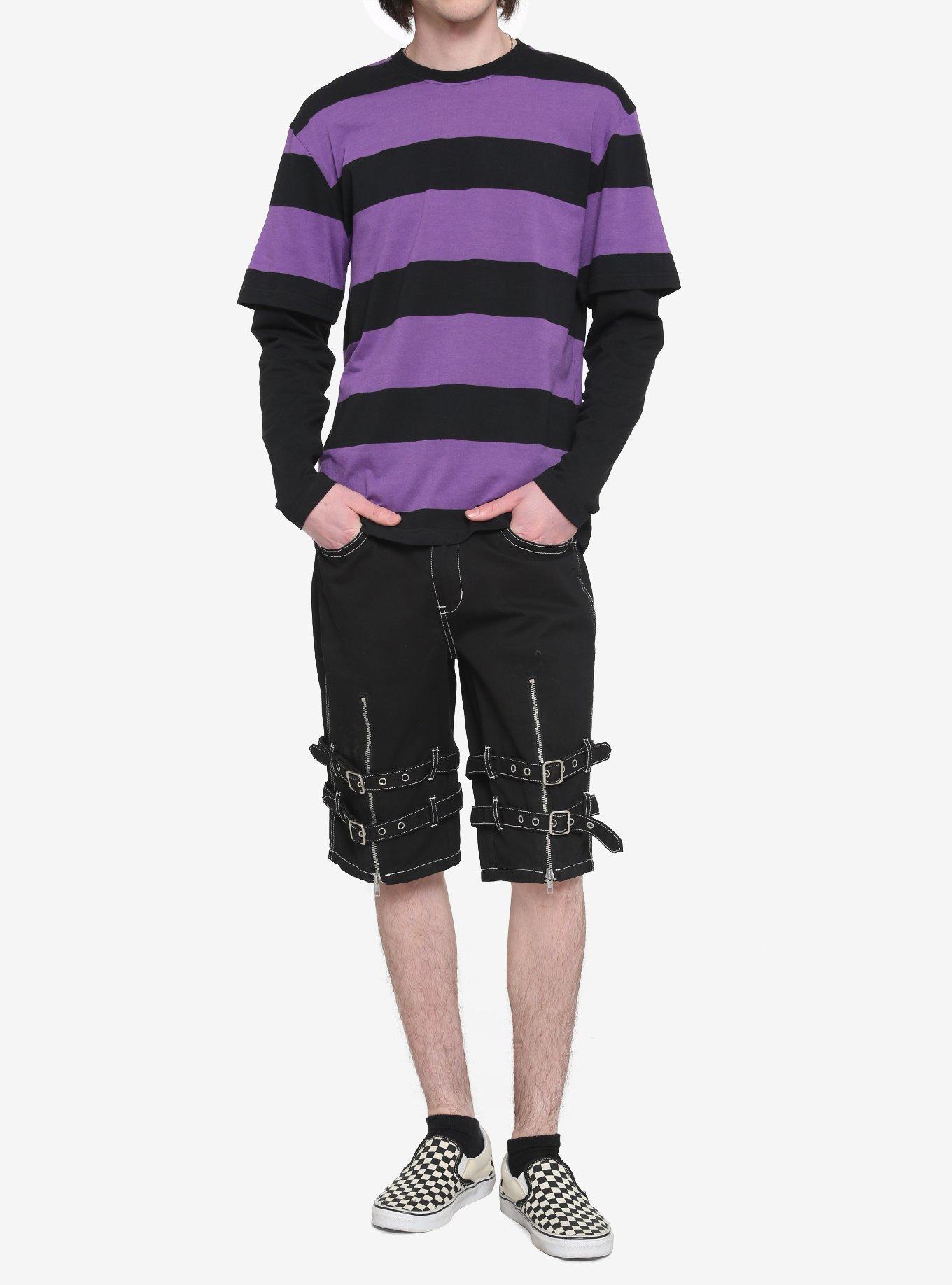 Purple & Black Stripe Twofer Long-Sleeve T-Shirt, BLACK-PURPLE, alternate