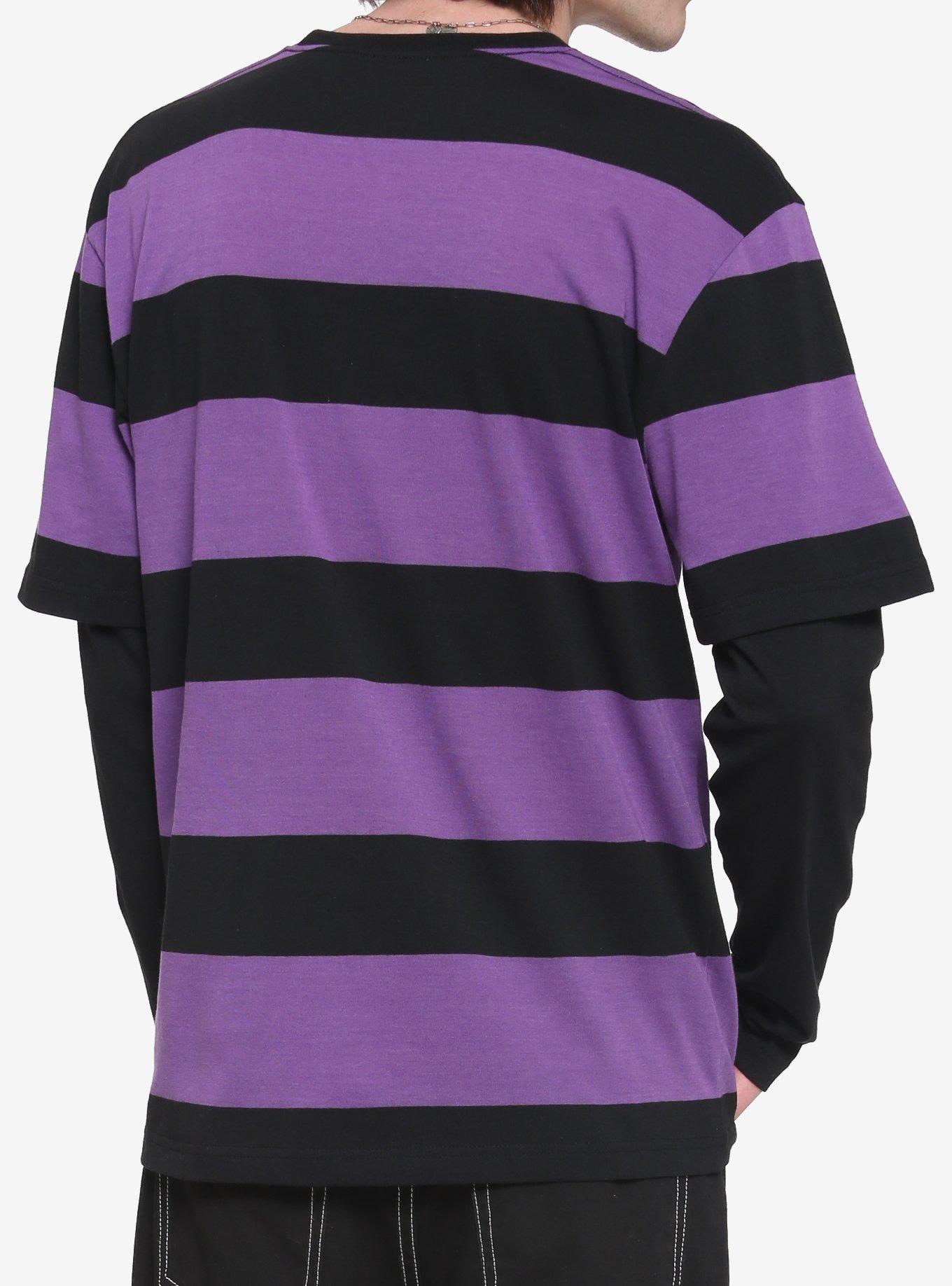 Purple & Black Stripe Twofer Long-Sleeve T-Shirt, BLACK-PURPLE, alternate