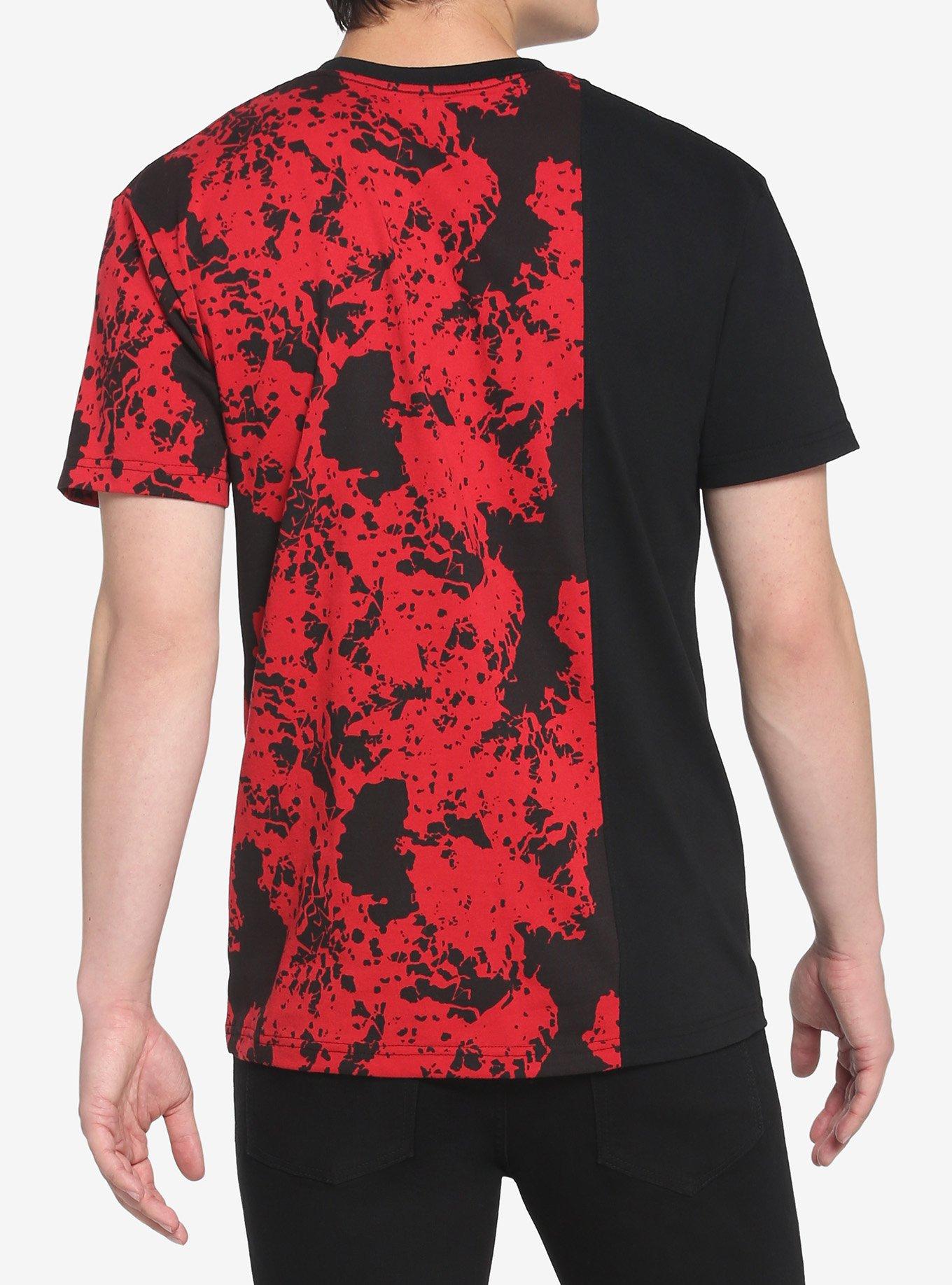 Red & Black Tie-Dye Side Split T-Shirt, BLACK  RED, alternate