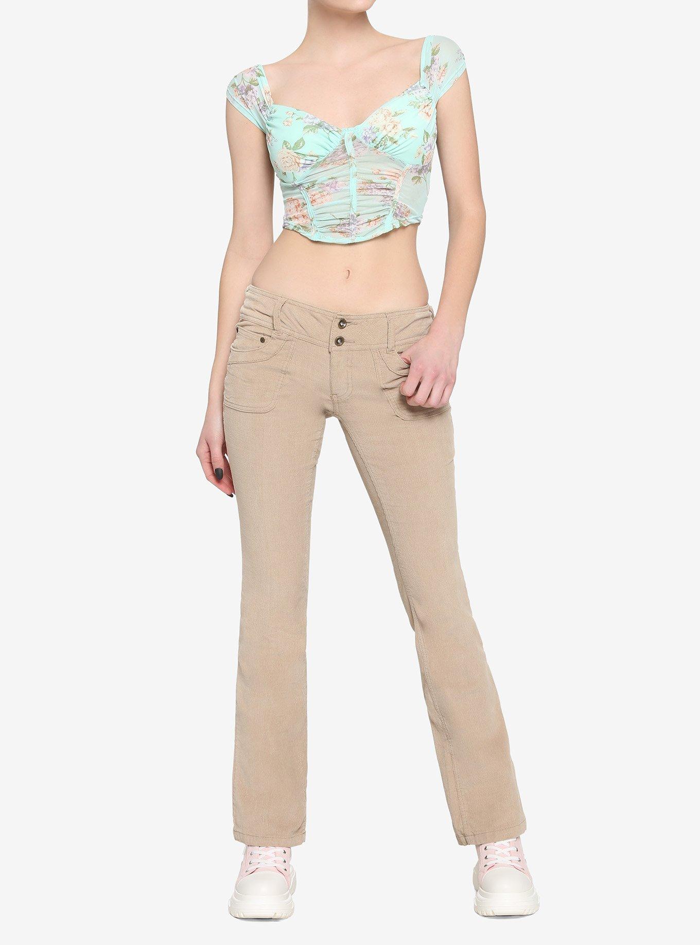 Mint Floral Mesh Corset Top, MINT, alternate