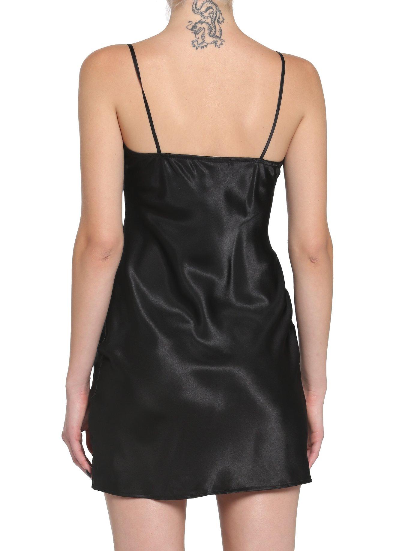 Black Satin Slip Dress, BLACK, alternate