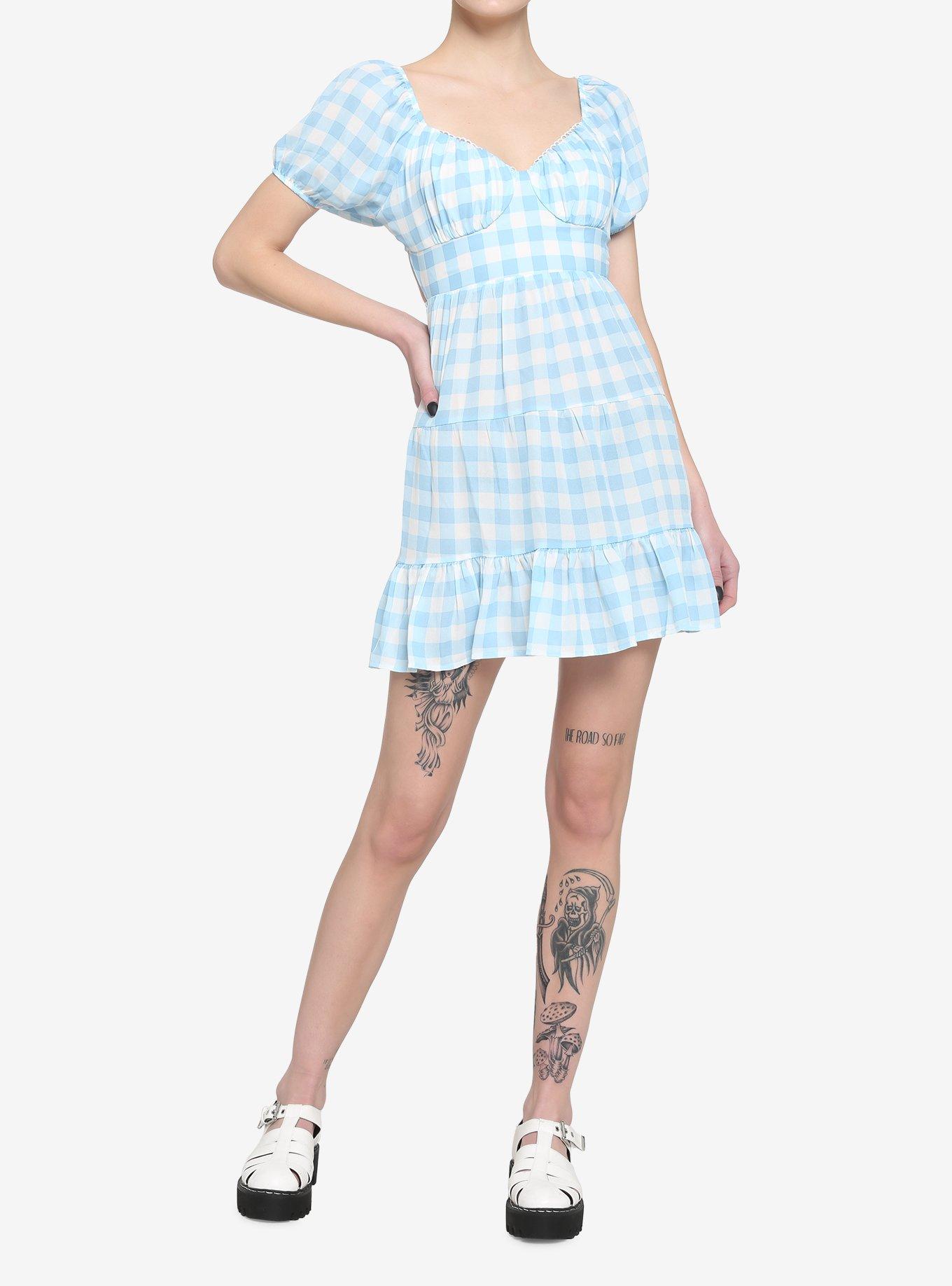 Blue & White Gingham Tiered Dress, GINGHAM PLAID, alternate