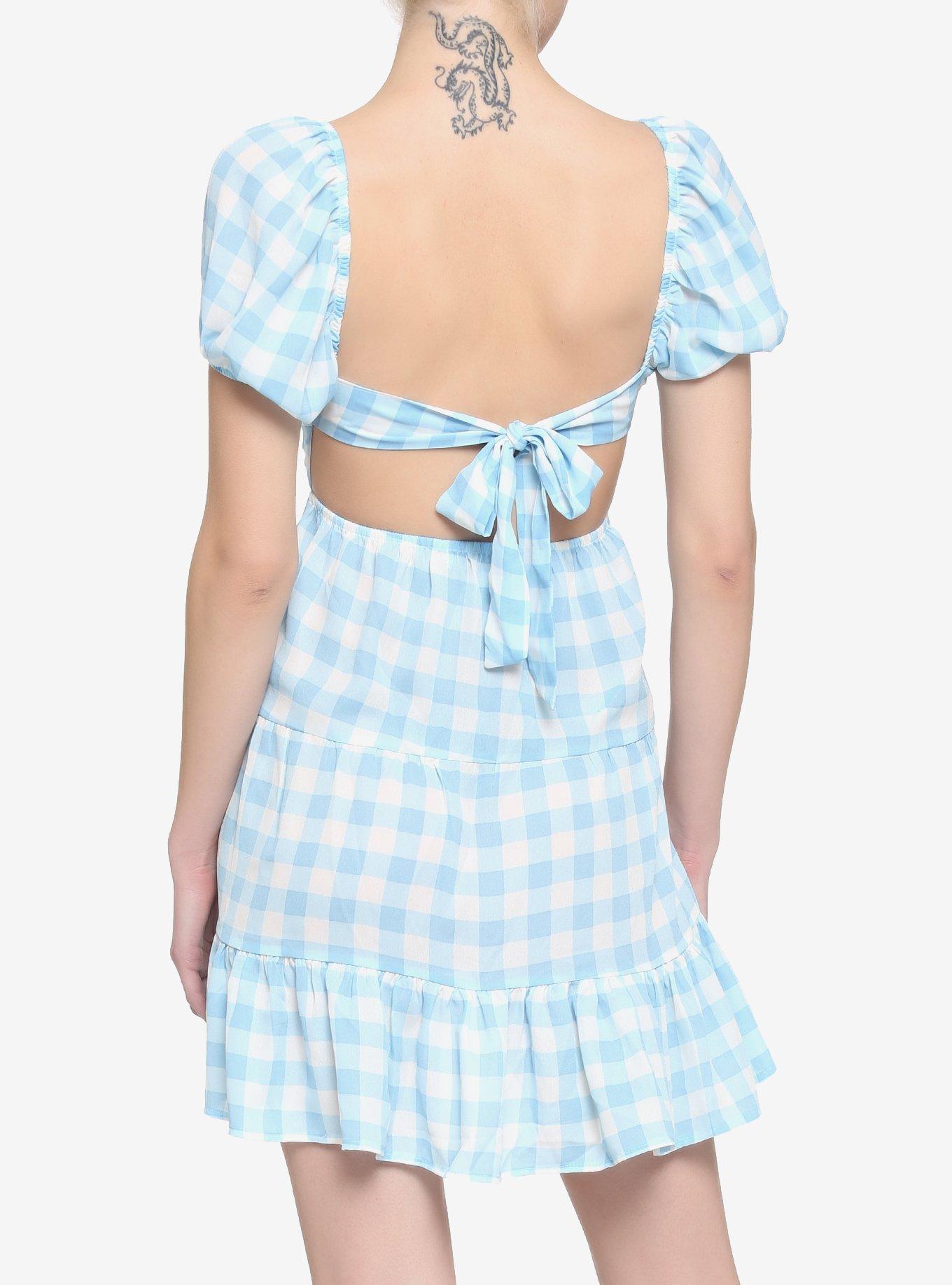Blue & White Gingham Tiered Dress, GINGHAM PLAID, alternate