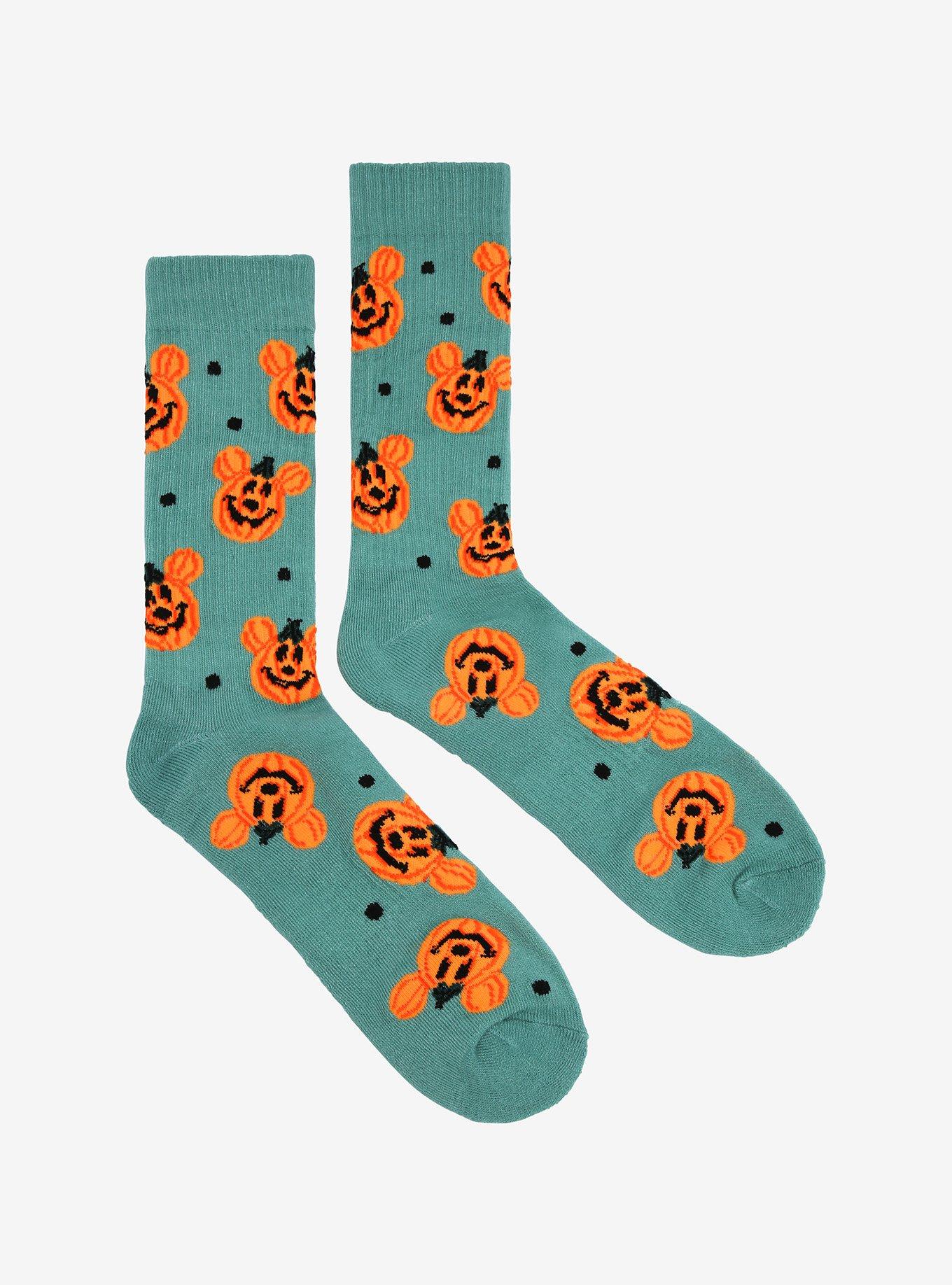Disney Mickey Mouse Jack-O'Lantern Allover Print Crew Socks - BoxLunch Exclusive, , alternate
