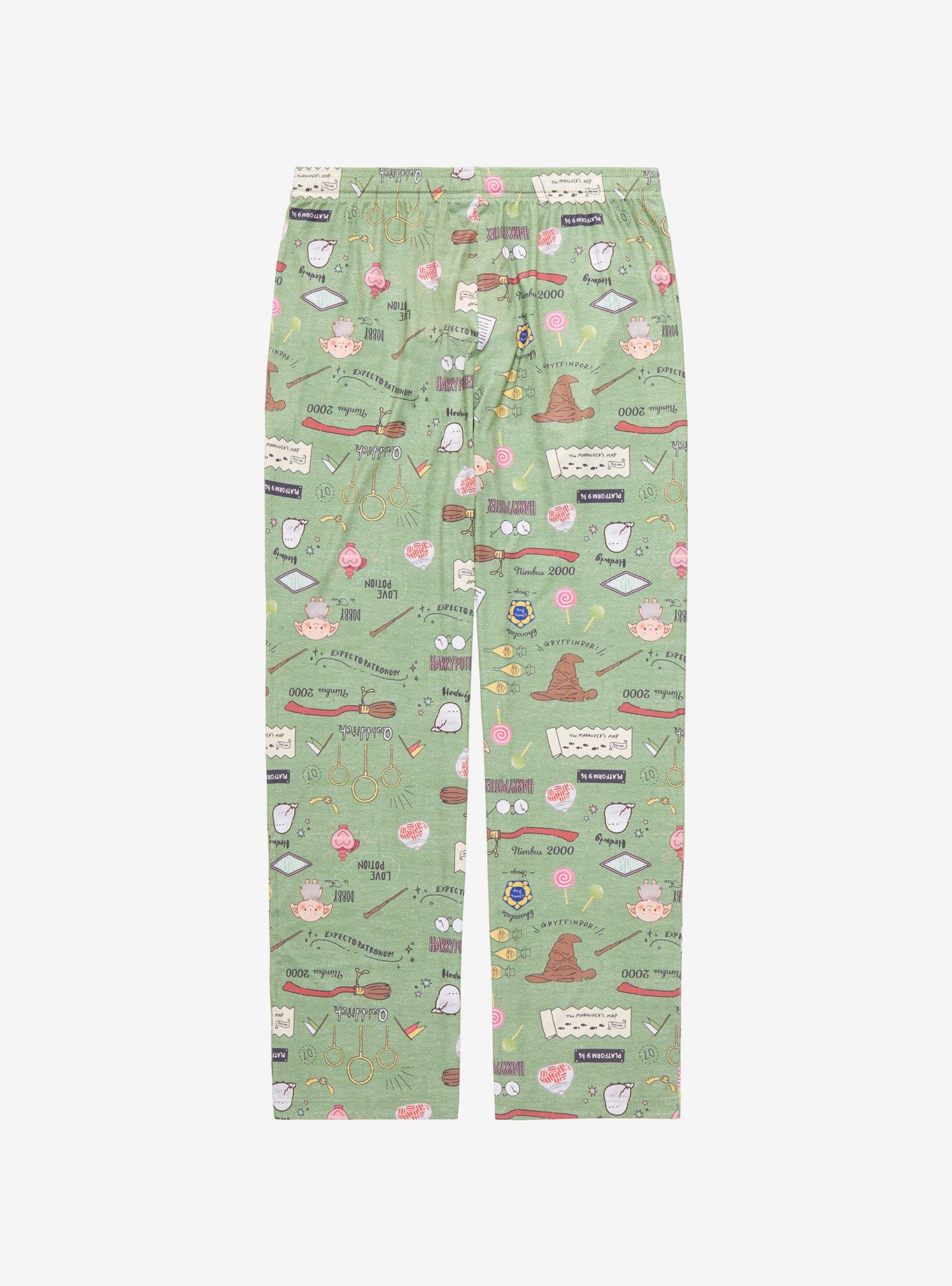 Harry Potter Icons & Items Allover Print Sleep Pants - BoxLunch Exclusive, SAGE, alternate