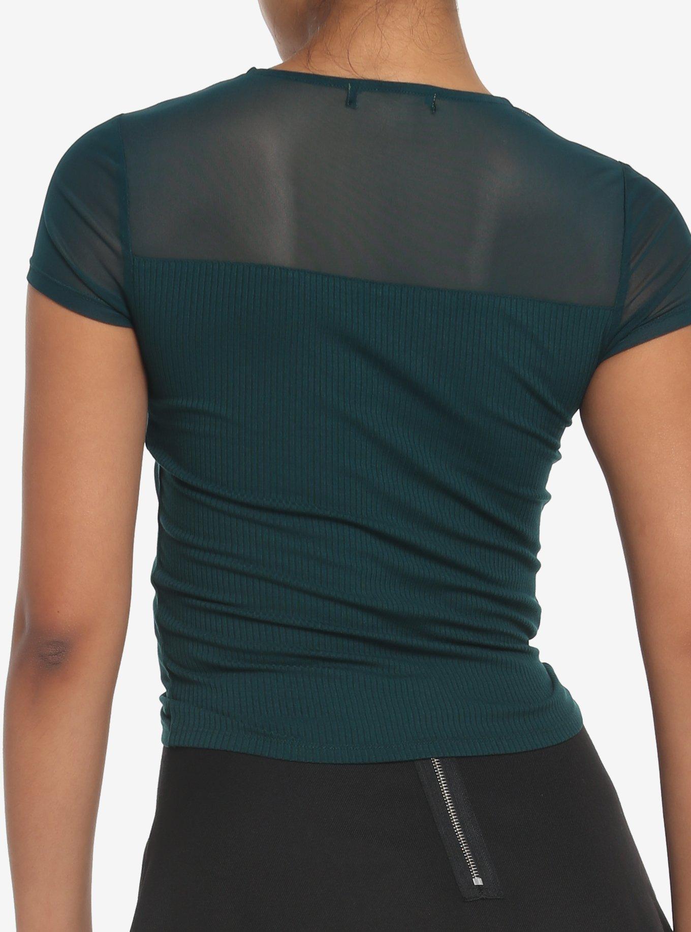 Teal Ruched Mesh Girls Top, TEAL, alternate
