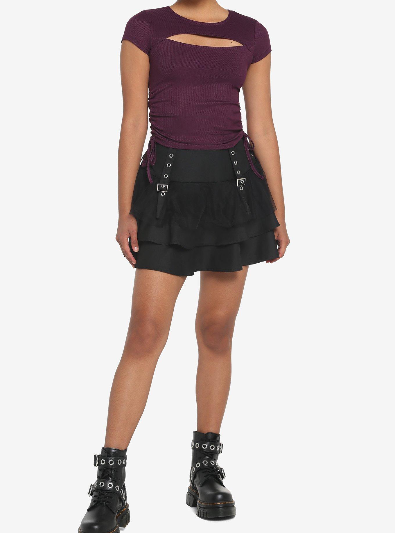 Purple Keyhole Double Ruched Girls Top, , hi-res