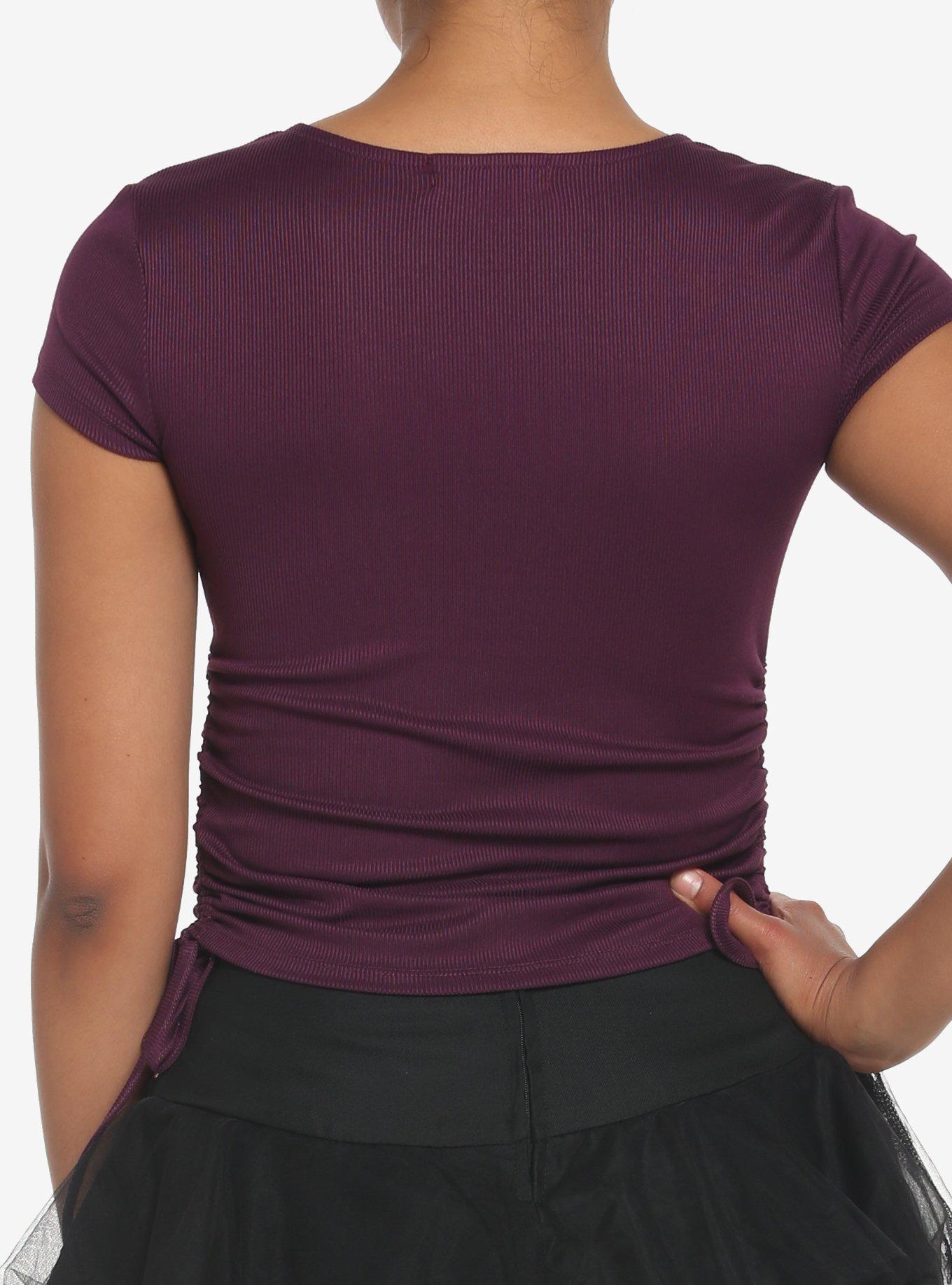 Purple Keyhole Double Ruched Girls Top, BERRY, alternate