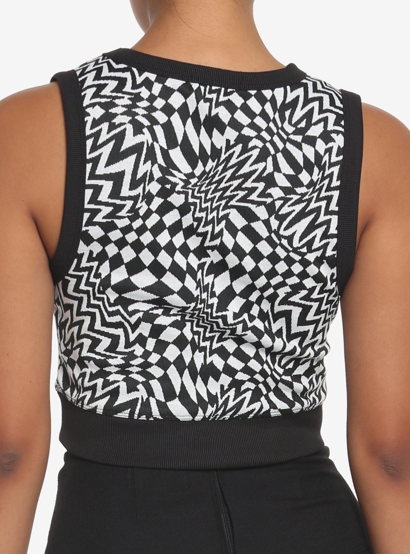 Warped Checkered Girls Crop Sweater Vest, CHECKERED, alternate