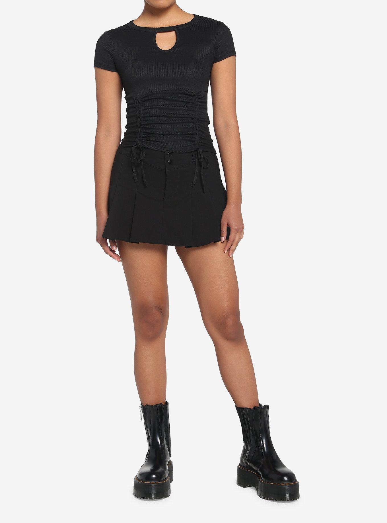 Black Double Ruched Girls Crop Top, BLACK, alternate