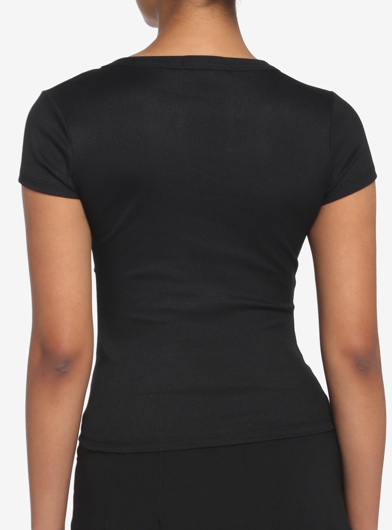 Black Double Ruched Girls Crop Top, BLACK, alternate