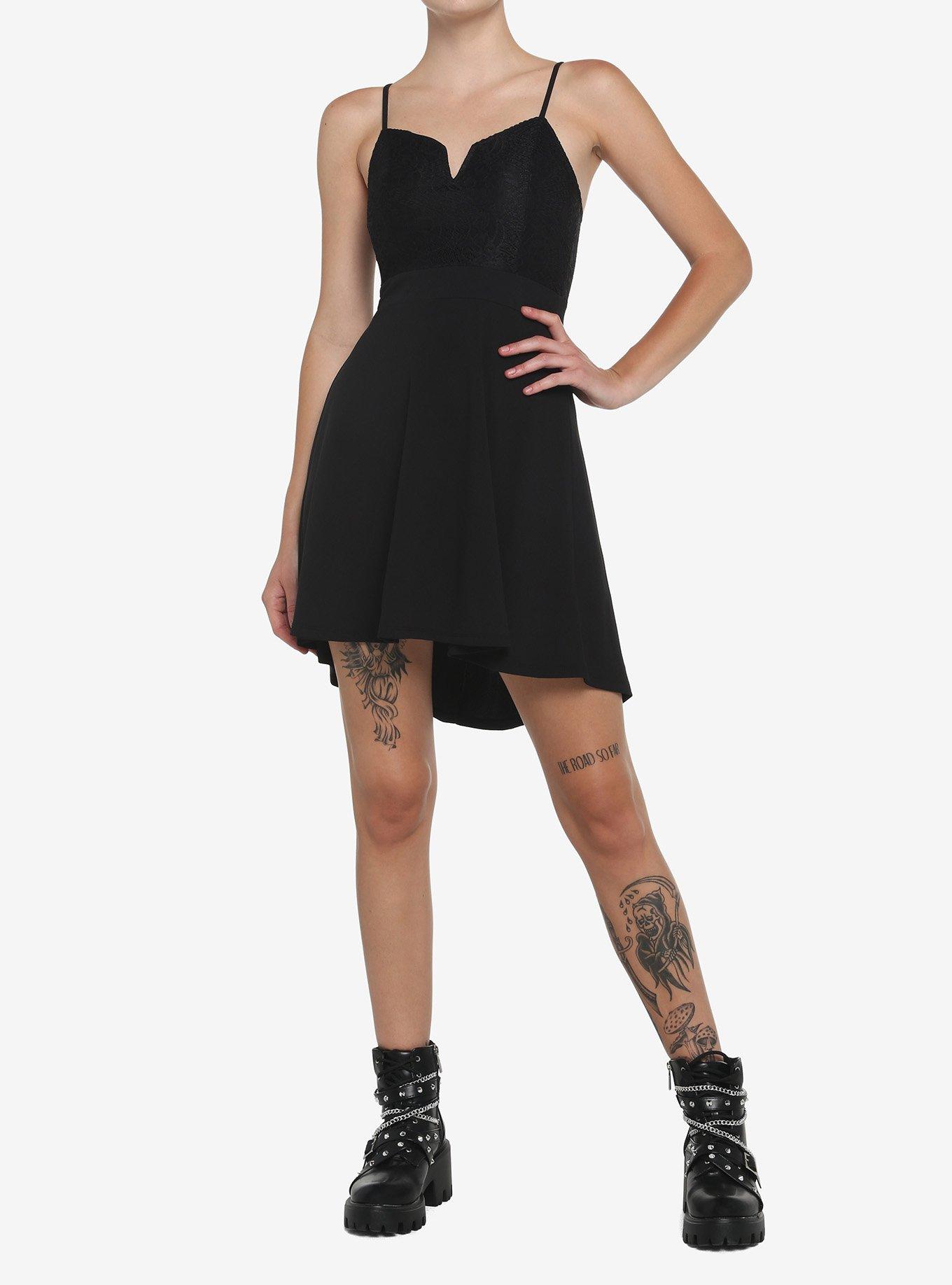 Black Hi-Low Skater Dress, BLACK, alternate