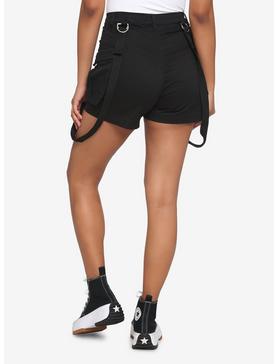 Plus Size Black Suspender Cargo Shorts, , hi-res