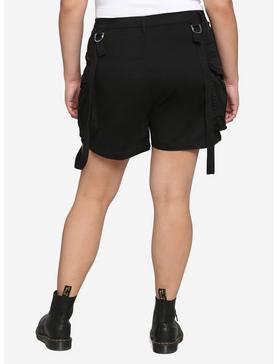 Plus Size Black Suspender Strap Cargo Shorts Plus Size, , hi-res
