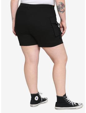 Black Cargo Pocket Shorts Plus Size, , hi-res