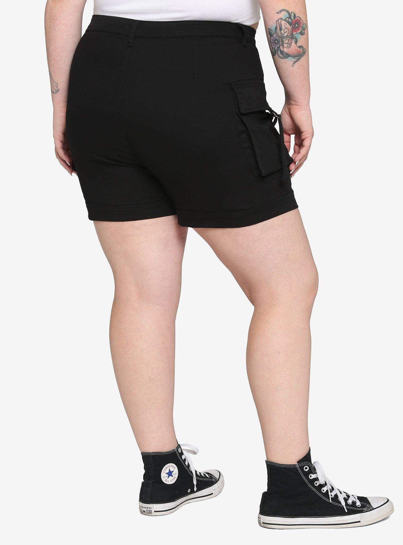 Black Cargo Pocket Shorts Plus Size, BLACK, alternate