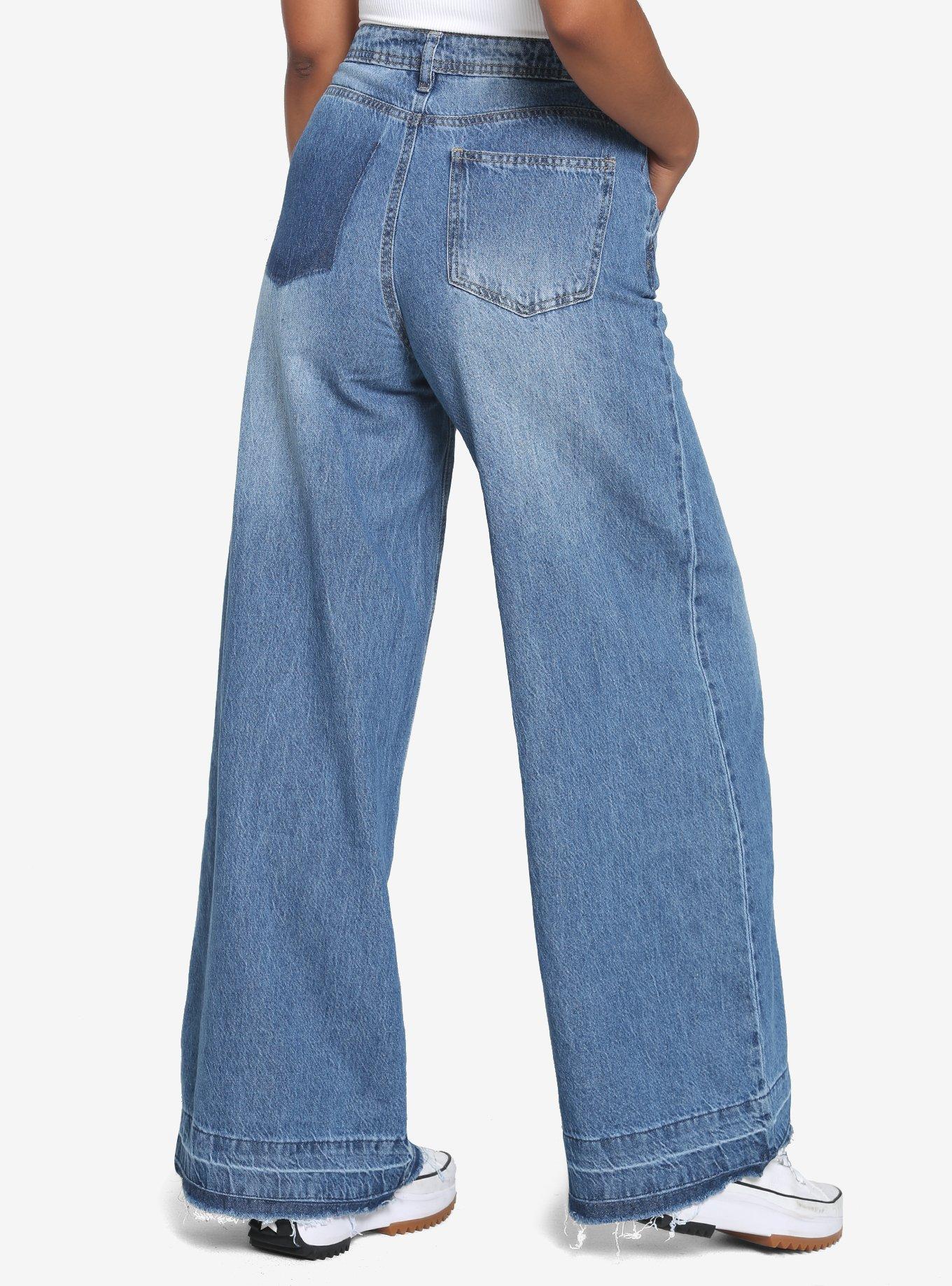 Light Wash Wide Leg Denim Pants, , hi-res