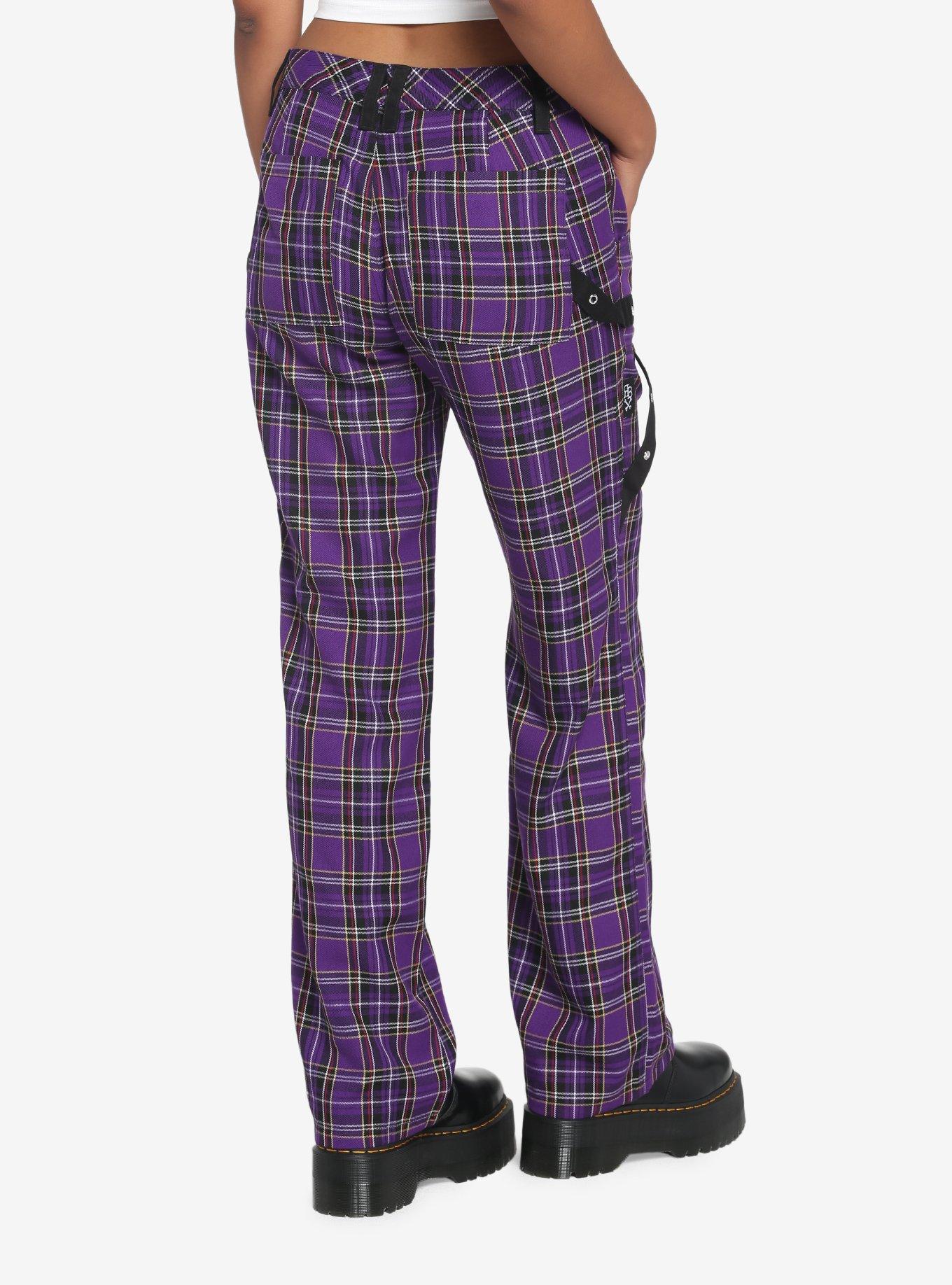 Royal Bones By Tripp Purple Plaid Grommet Pants