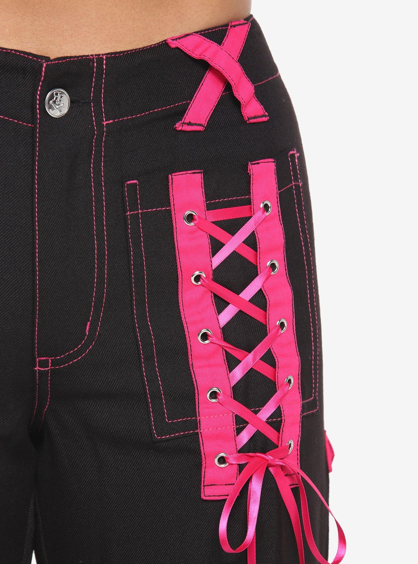 Royal Bones By Tripp Black & Pink Lace-Up Pants, BLACK  PINK, alternate