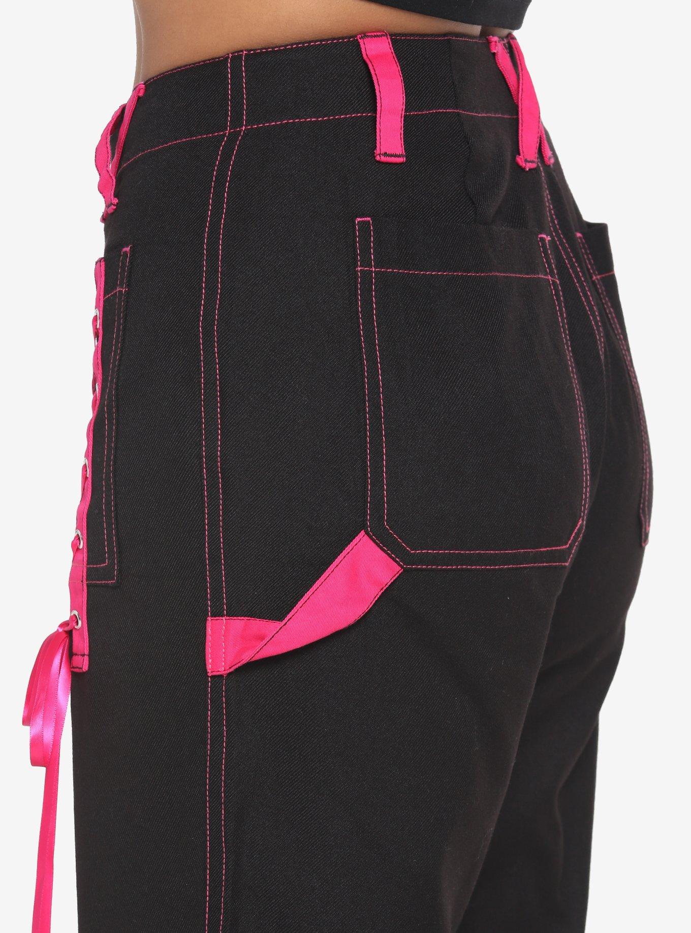 Royal Bones By Tripp Black & Pink Lace-Up Pants, BLACK  PINK, alternate