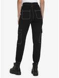 Black & White Stitch Cargo Jogger Pants, BLACK  WHITE, alternate