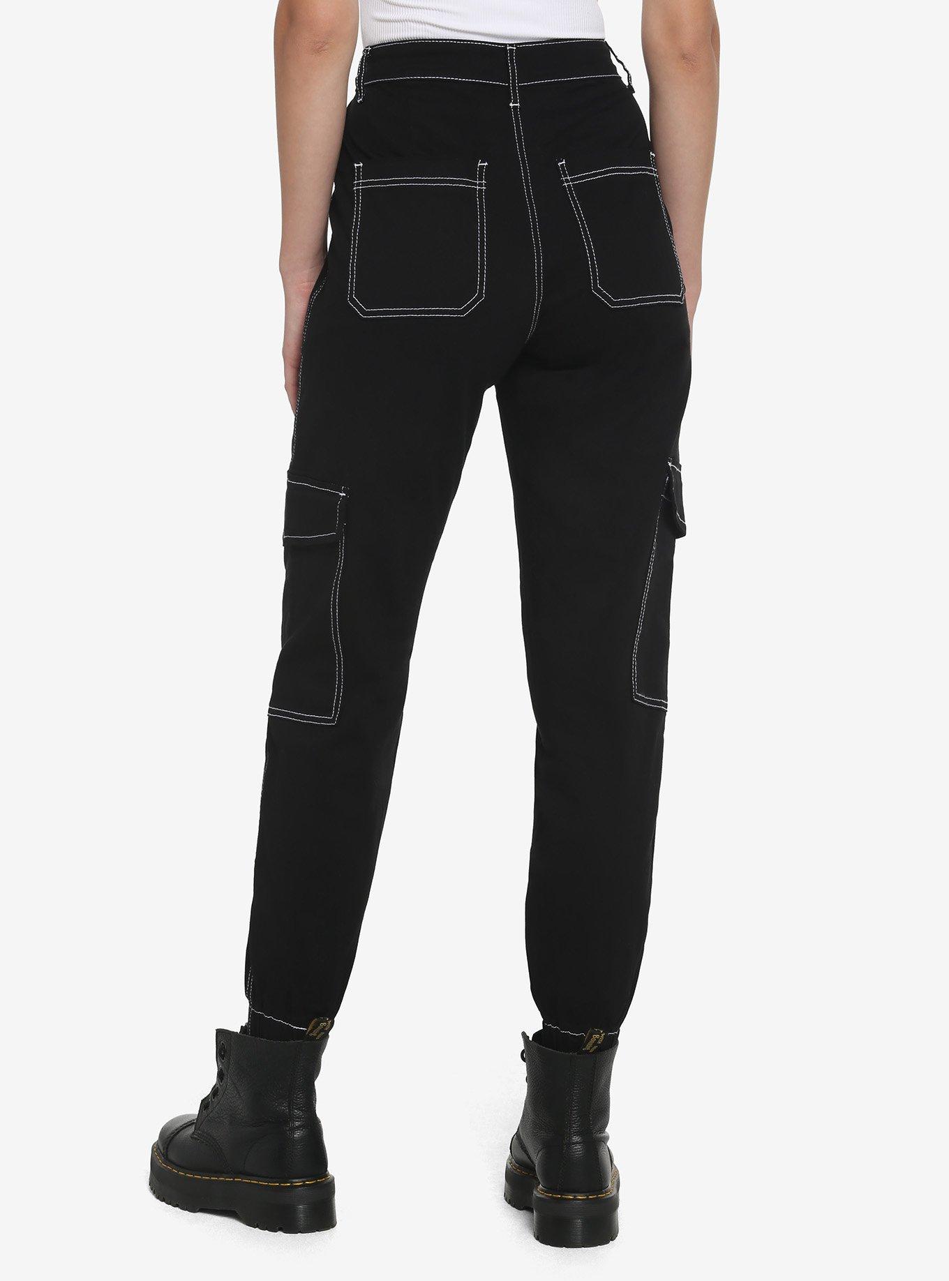 Black & White Stitch Cargo Jogger Pants | Hot Topic