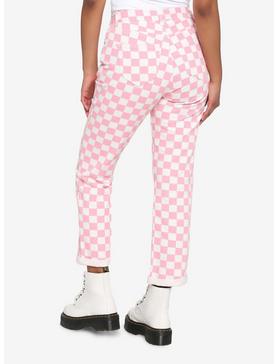 Pink & White Checkered Denim Pants, , hi-res