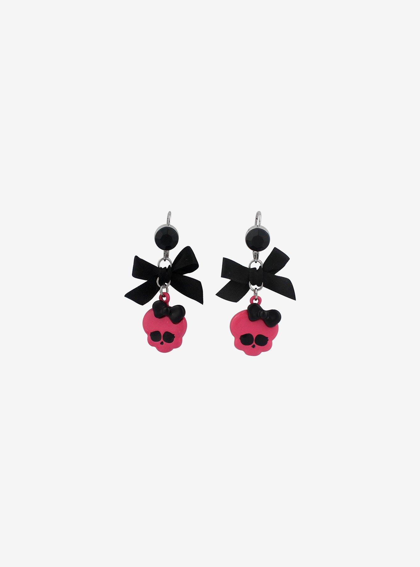 Monster High Skull Bow Hoop Earrings, , alternate