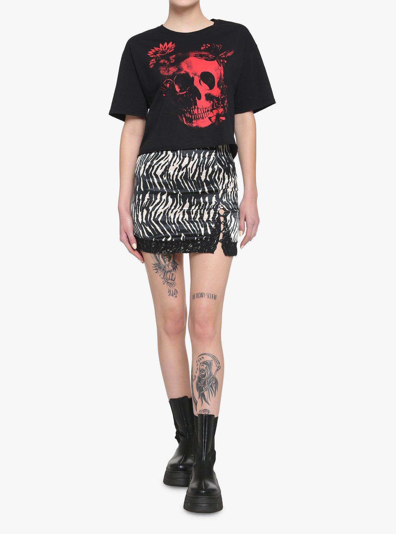 Red Skull & Butterfly Girls Crop T-Shirt, MULTI, alternate