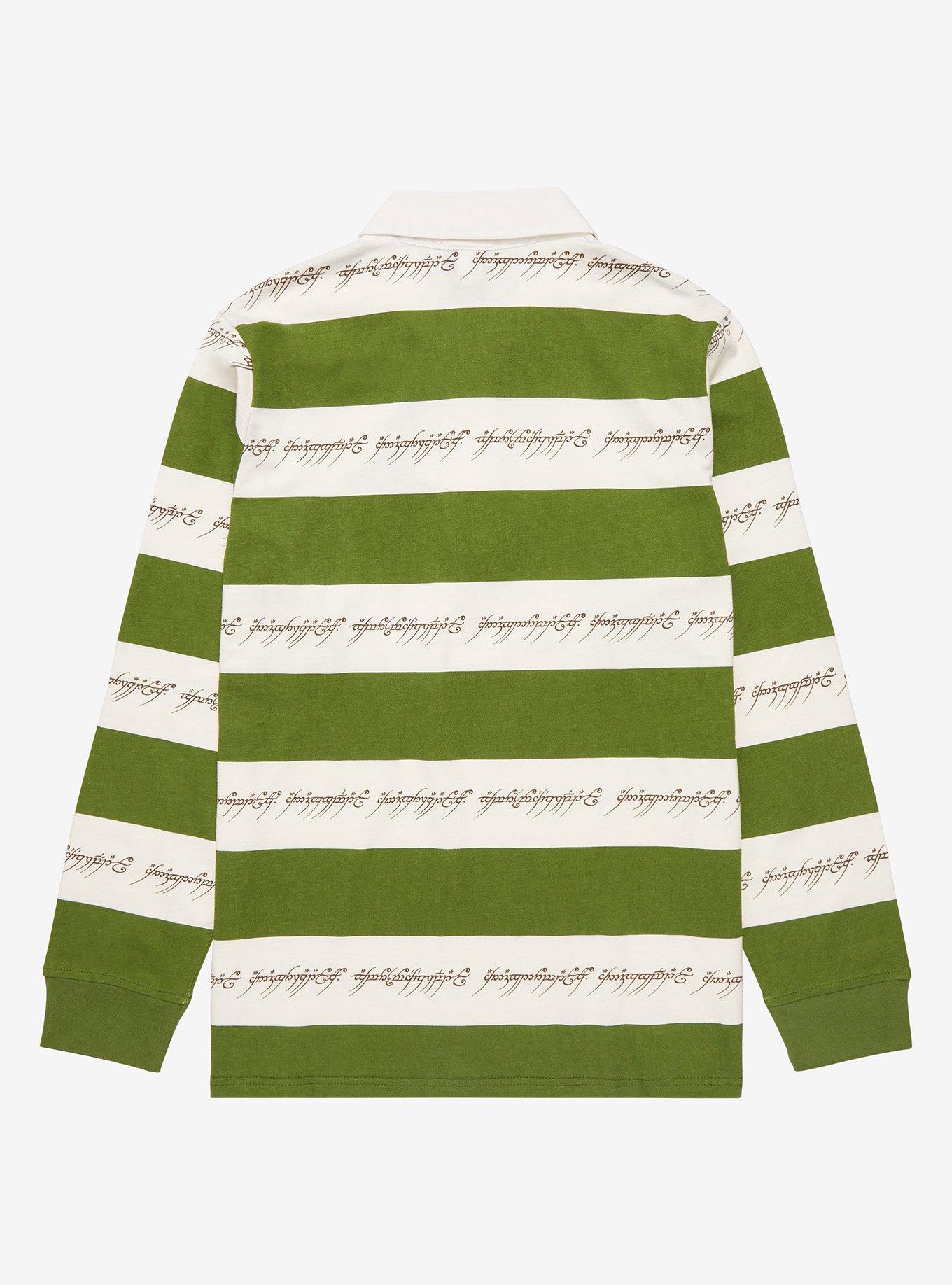 The Lord of the Rings Leaves of Lorien Ring Verse Striped Collared Long Sleeve T-Shirt - BoxLunch Exclusive, LIGHT GREEN, alternate