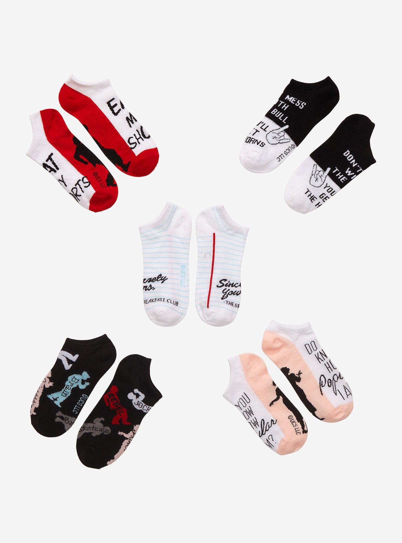 The Breakfast Club Quotes No-Show Socks 5 Pair, , alternate