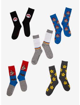 Super Mario Stars & Symbols Crew Socks 5 Pair, , hi-res