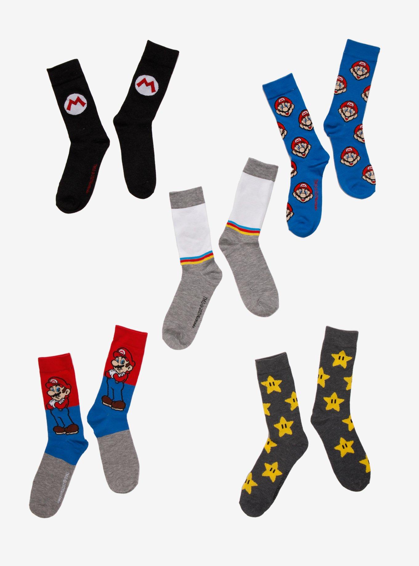 Super Mario Stars & Symbols Crew Socks 5 Pair, , alternate