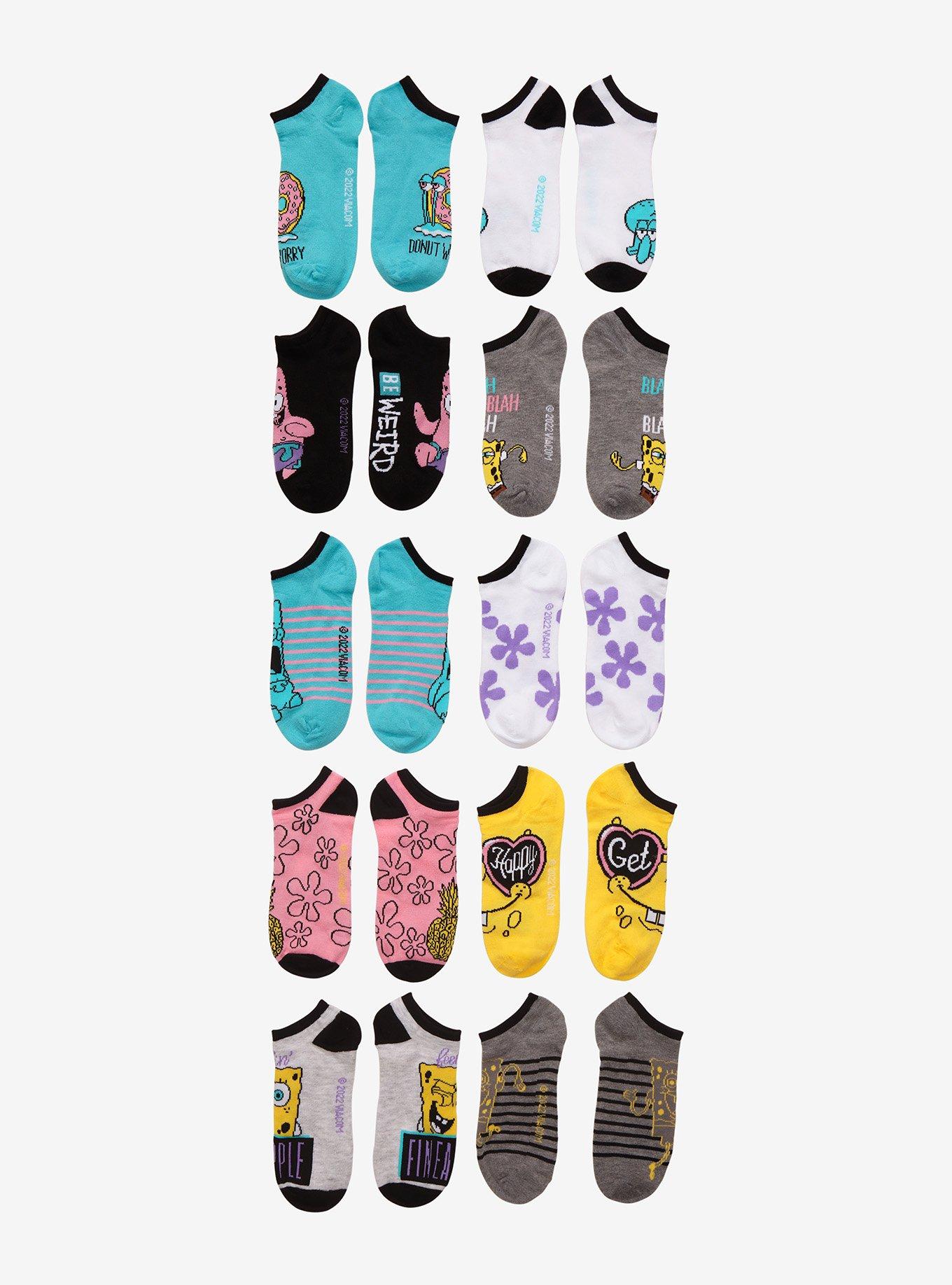 SpongeBob SquarePants Character No-Show Socks 10 Pair, , alternate
