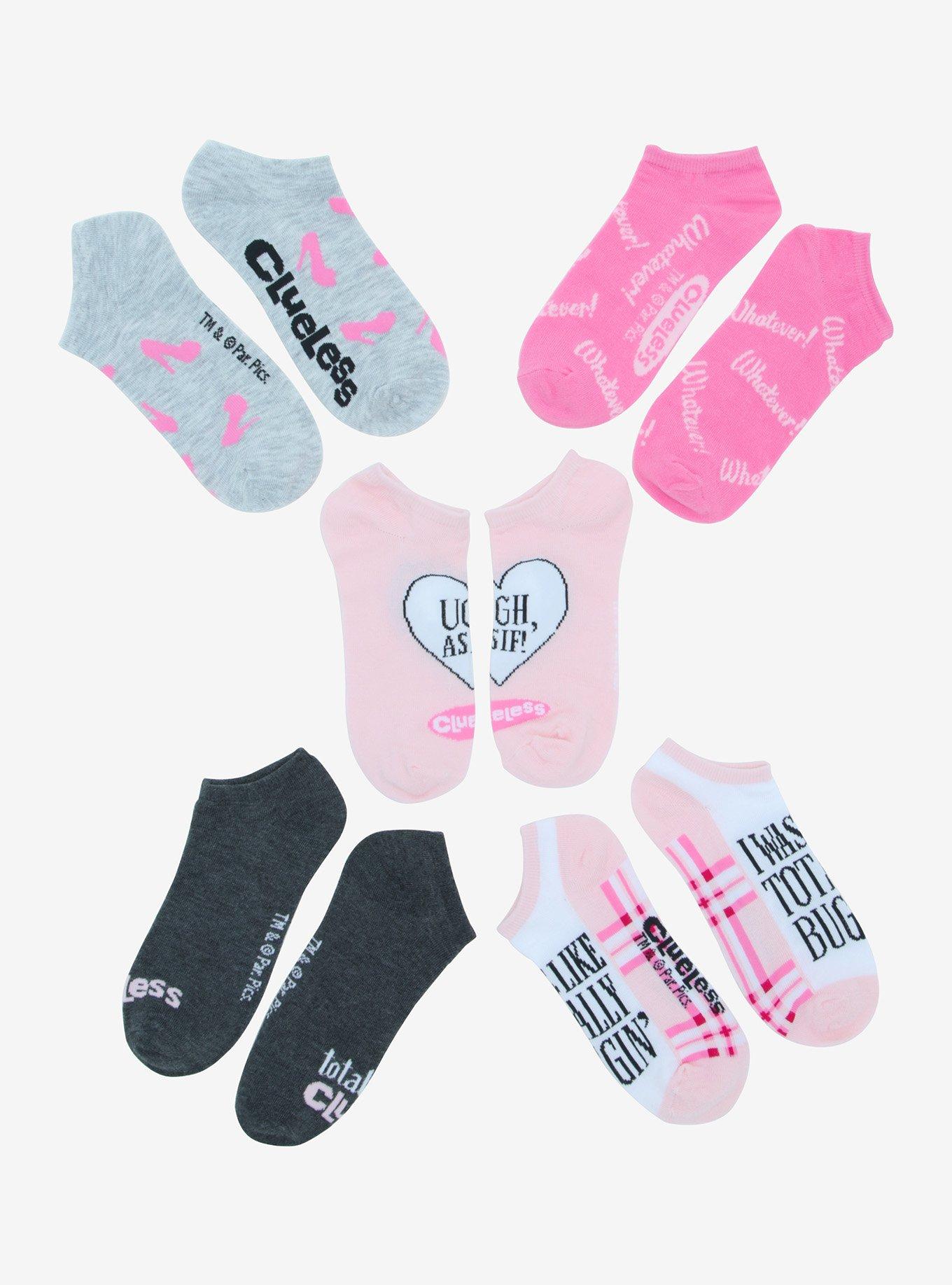 Clueless Quotes No-Show Socks 5 Pair, , alternate