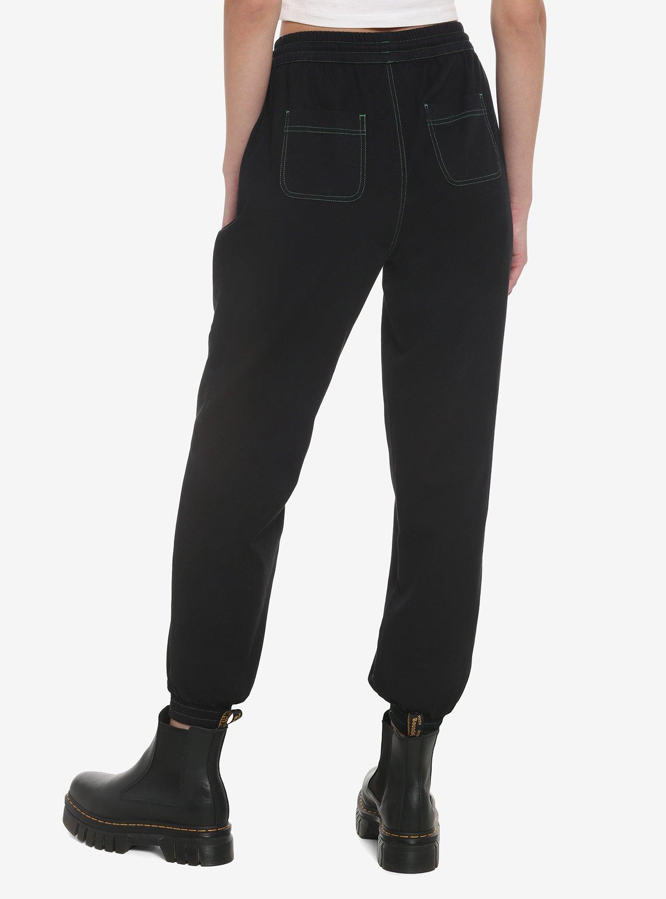 Green Skeleton Jogger Pants, BLACK  GREEN, alternate