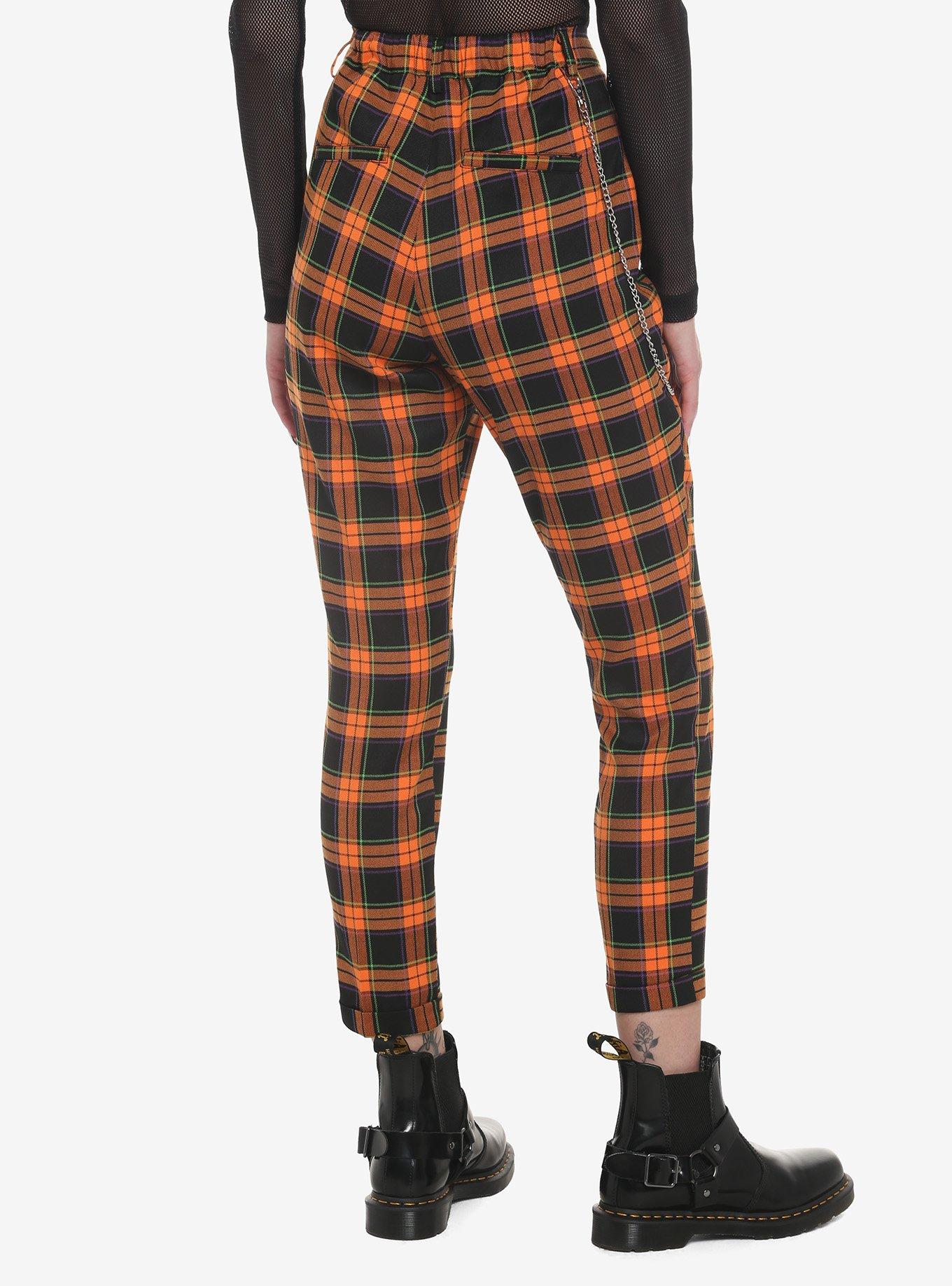 Orange Plaid Side Chain Pants Plus Size