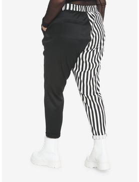 Black & White Stripe Split Chain Pants Plus Size, , hi-res