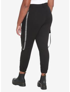 Black Stripe Suspender Jogger Pants Plus Size, , hi-res
